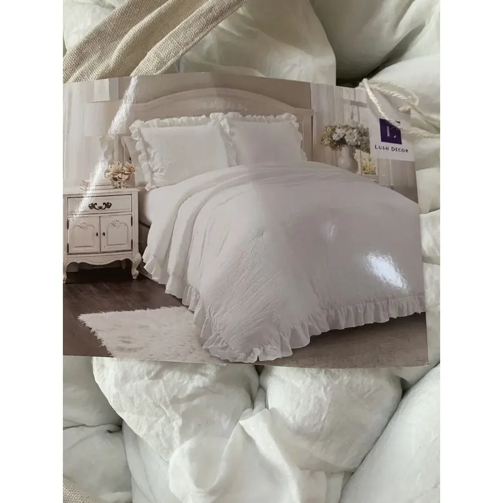 Lush Decor Reyna Cotton Duvet Cover Set White Ruffle Comforter Shabby King